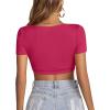 imageLYANER Womens Summer Crop Tops Square Neck Short Sleeve Workout Shirt Going Out Sexy Top Basic Slim Fit TeesRose