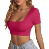 imageLYANER Womens Summer Crop Tops Square Neck Short Sleeve Workout Shirt Going Out Sexy Top Basic Slim Fit TeesRose