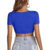 imageLYANER Womens Summer Crop Tops Square Neck Short Sleeve Workout Shirt Going Out Sexy Top Basic Slim Fit TeesRoyal Blue