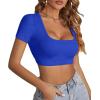imageLYANER Womens Summer Crop Tops Square Neck Short Sleeve Workout Shirt Going Out Sexy Top Basic Slim Fit TeesRoyal Blue