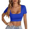 imageLYANER Womens Summer Crop Tops Square Neck Short Sleeve Workout Shirt Going Out Sexy Top Basic Slim Fit TeesRoyal Blue