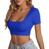 imageLYANER Womens Summer Crop Tops Square Neck Short Sleeve Workout Shirt Going Out Sexy Top Basic Slim Fit TeesRoyal Blue