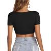imageLYANER Womens Summer Crop Tops Square Neck Short Sleeve Workout Shirt Going Out Sexy Top Basic Slim Fit TeesSolid Black