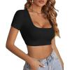 imageLYANER Womens Summer Crop Tops Square Neck Short Sleeve Workout Shirt Going Out Sexy Top Basic Slim Fit TeesSolid Black