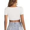 imageLYANER Womens Summer Crop Tops Square Neck Short Sleeve Workout Shirt Going Out Sexy Top Basic Slim Fit TeesSolid White