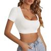imageLYANER Womens Summer Crop Tops Square Neck Short Sleeve Workout Shirt Going Out Sexy Top Basic Slim Fit TeesSolid White