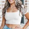 imageLYANER Womens Summer Crop Tops Square Neck Short Sleeve Workout Shirt Going Out Sexy Top Basic Slim Fit TeesSolid White