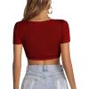 imageLYANER Womens Summer Crop Tops Square Neck Short Sleeve Workout Shirt Going Out Sexy Top Basic Slim Fit TeesWine Red
