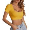 imageLYANER Womens Summer Crop Tops Square Neck Short Sleeve Workout Shirt Going Out Sexy Top Basic Slim Fit TeesYellow