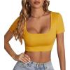 imageLYANER Womens Summer Crop Tops Square Neck Short Sleeve Workout Shirt Going Out Sexy Top Basic Slim Fit TeesYellow