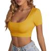 imageLYANER Womens Summer Crop Tops Square Neck Short Sleeve Workout Shirt Going Out Sexy Top Basic Slim Fit TeesYellow