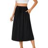 imageLYANER Womens Summer Elastic Waist ALine Skirt Lightweight Beach Swing Flowy Flared Midi Skirts with PocketsBlack
