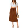 imageLYANER Womens Summer Elastic Waist ALine Skirt Lightweight Beach Swing Flowy Flared Midi Skirts with PocketsCaramel