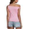imageLYANER Womens Summer Stretch Off Shoulder Sleeveless Tank Cami TopPink