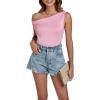 imageLYANER Womens Summer Stretch Off Shoulder Sleeveless Tank Cami TopPink