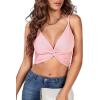imageLYANER Womens Twist Knot Front Deep V Neck Rib Knit Sleeveless Cami Tank Crop TopBaby Pink
