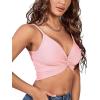imageLYANER Womens Twist Knot Front Deep V Neck Rib Knit Sleeveless Cami Tank Crop TopBaby Pink