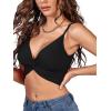 imageLYANER Womens Twist Knot Front Deep V Neck Rib Knit Sleeveless Cami Tank Crop TopSolid Black