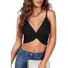 imageLYANER Womens Twist Knot Front Deep V Neck Rib Knit Sleeveless Cami Tank Crop TopSolid Black