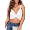 imageLYANER Womens Twist Knot Front Deep V Neck Rib Knit Sleeveless Cami Tank Crop TopSolid White