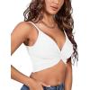 imageLYANER Womens Twist Knot Front Deep V Neck Rib Knit Sleeveless Cami Tank Crop TopSolid White