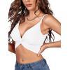 imageLYANER Womens Twist Knot Front Deep V Neck Rib Knit Sleeveless Cami Tank Crop TopSolid White