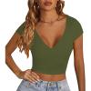 imageLYANER Womens Crop Tops V Neck Short Sleeve Summer Tee Going Out Sexy Top Slim Fit Workout ShirtsAmy Green