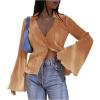imageLYANER Womens Deep V Neck Button Front Bell Long Sleeve Blouse Shirt TopOrange