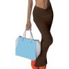 imageLYANER Womens High Waist Ruched Split Solid Pencil Long Maxi Skirt with Flap PocketsDark Brown