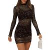 imageLYANER Womens Mesh Dress Long Sleeve Bodycon 3 Piece Outfits with Cami ShortsDark Brown