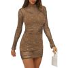 imageLYANER Womens Mesh Dress Long Sleeve Bodycon 3 Piece Outfits with Cami ShortsDark Khaki
