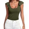imageLYANER Womens Ribbed Knit Square Neck Sleeveless Tank Top Ruffle Cap Sleeve Shirt BlouseAmry Green
