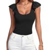 imageLYANER Womens Ribbed Knit Square Neck Sleeveless Tank Top Ruffle Cap Sleeve Shirt BlouseBlack