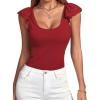 imageLYANER Womens Ribbed Knit Square Neck Sleeveless Tank Top Ruffle Cap Sleeve Shirt BlouseBurgundy