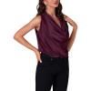imageLYANER Womens Satin Silky Cowl Neck Drape Ruched Front Sleeveless Tank Blouse Shirts Top Wine Red XLarge