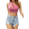 imageLYANER Womens Sexy One Shoulder Cut Out Sleeveless Slim Cami Crop TopPink