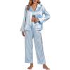 imageLYANER Womens Striped Satin Silky Pajamas Set Cami Long Sleeve Shirt With Pants 3Pcs Lounge SleepwearBlue