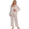 imageLYANER Womens Striped Satin Silky Pajamas Set Cami Long Sleeve Shirt With Pants 3Pcs Lounge SleepwearDark Pink