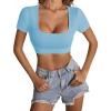 imageLYANER Womens Summer Crop Tops Square Neck Short Sleeve Workout Shirt Going Out Sexy Top Basic Slim Fit TeesLight Blue