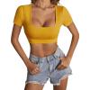 imageLYANER Womens Summer Crop Tops Square Neck Short Sleeve Workout Shirt Going Out Sexy Top Basic Slim Fit TeesYellow