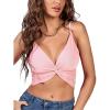 imageLYANER Womens Twist Knot Front Deep V Neck Rib Knit Sleeveless Cami Tank Crop TopBaby Pink