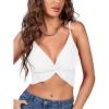 imageLYANER Womens Twist Knot Front Deep V Neck Rib Knit Sleeveless Cami Tank Crop TopSolid White