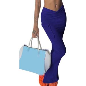 imageLYANER Womens High Waist Ruched Split Solid Pencil Long Maxi Skirt with Flap PocketsRoyal Blue