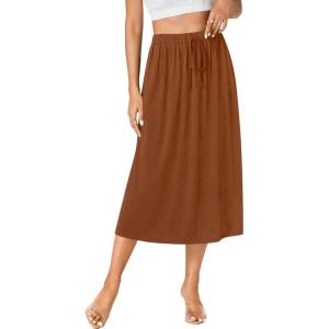 imageLYANER Womens Summer Elastic Waist ALine Skirt Lightweight Beach Swing Flowy Flared Midi Skirts with PocketsCaramel
