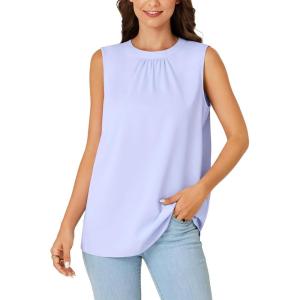 imageLYANER Womens Summer Sleeveless Tunic Pleated Crewneck Casual Tank Top BlousesBlue