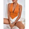 imageLYANER Womens Deep V Neck Halter Tie Back Sleeveless Asymmetrical Backless Cami Crop TopOrange