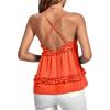 imageLYANER Womens Deep V Neck Peplum Ruffle Trim Spaghetti Straps Crisscross Backless Babydoll Cami Tank Tops Orange Large