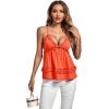 imageLYANER Womens Deep V Neck Peplum Ruffle Trim Spaghetti Straps Crisscross Backless Babydoll Cami Tank Tops Orange Large