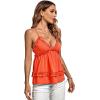 imageLYANER Womens Deep V Neck Peplum Ruffle Trim Spaghetti Straps Crisscross Backless Babydoll Cami Tank Tops Orange Large