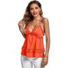 imageLYANER Womens Deep V Neck Peplum Ruffle Trim Spaghetti Straps Crisscross Backless Babydoll Cami Tank Tops Orange Large